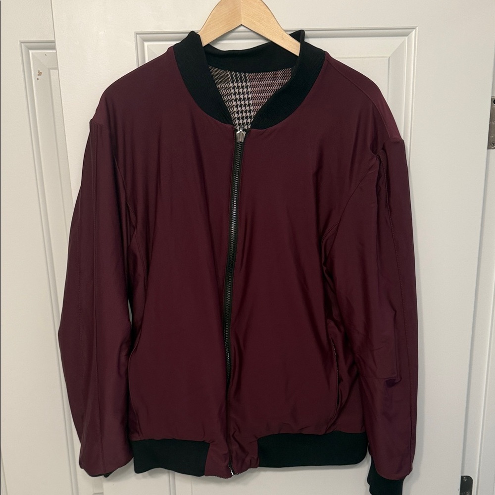 Classic Maroon Bomber Jacket with Black Accents